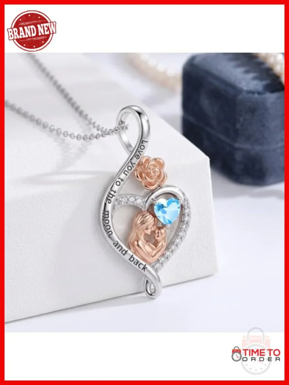 Mother's Day Rose Heart Infinity Birthstone Pendant Necklace with CZ
